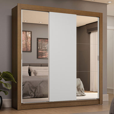 Placard Matrimonial 170 cm 3 Puertas Corredizas 4 Cajones con 2 Espejos Marrón/Blanco Sublime Madesa