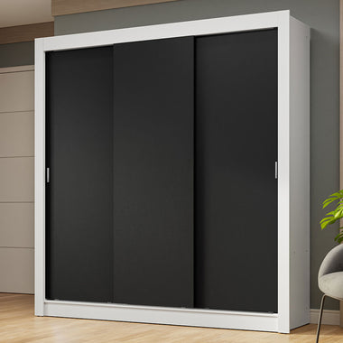 Placard Matrimonial 170 cm 3 Puertas Corredizas Blanco/Negro Nobre Madesa