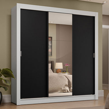 Placard Matrimonial 170 cm 3 Puertas Corredizas 4 Cajones con 1 Espejo Blanco/Negro Sublime Madesa