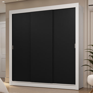 Placard Matrimonial 170 cm 3 Puertas Corredizas 2 Cajones Blanco/Negro Sublime Madesa