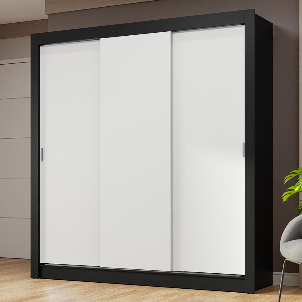 Placard Matrimonial 3 Puertas Corredizas Negro/Blanco Nobre