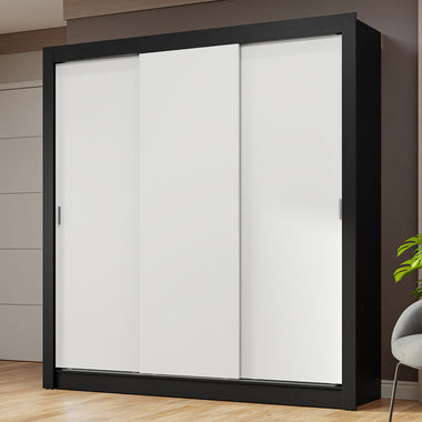 Placard Matrimonial 170 cm 3 Puertas Corredizas Negro/Blanco Nobre Madesa