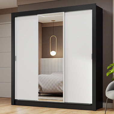 Placard Matrimonial 170 cm 3 Puertas Corredizas con 1 Espejo Negro/Blanco Nobre Madesa