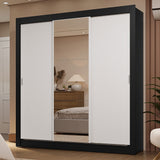 Placard Matrimonial 3 Puertas Corredizas con Espejo 2 Cajones Negro/Blanco Sublime