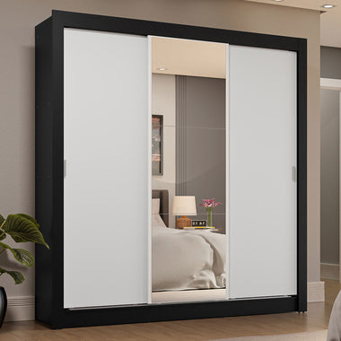 Placard Matrimonial 170 cm 3 Puertas Corredizas 4 Cajones con 1 Espejo Negro/Blanco Sublime Madesa