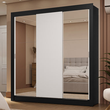 Placard Matrimonial 170 cm 3 Puertas Corredizas 2 Cajones con 2 Espejos Negro/Blanco Sublime Madesa