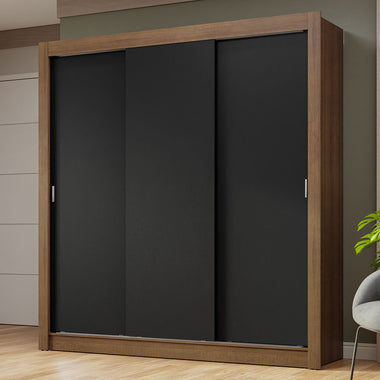 Placard Matrimonial 170 cm 3 Puertas Corredizas Marrón/Negro Nobre Madesa