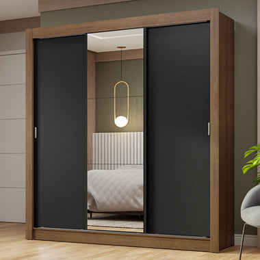 Placard Matrimonial 170 cm 3 Puertas Corredizas con 1 Espejo Marrón/Negro Nobre Madesa