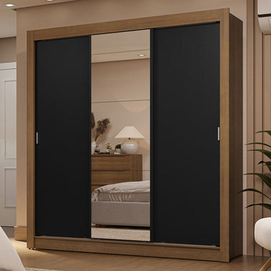 Placard Matrimonial 170 cm 3 Puertas Corredizas 2 Cajones con 1 Espejo Marrón/Negro Sublime Madesa