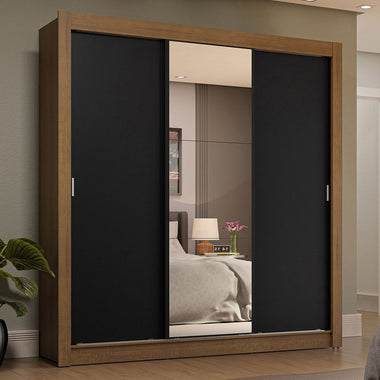 Placard Matrimonial 170 cm 3 Puertas Corredizas 4 Cajones con 1 Espejo Marrón/Negro Sublime Madesa