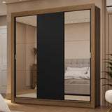Placard Matrimonial 3 Puertas Corredizas con Espejos 2 Cajones Marrón/Negro Sublime