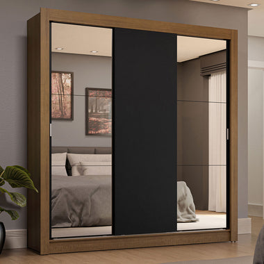 Placard Matrimonial 170 cm 3 Puertas Corredizas 4 Cajones con 2 Espejos Marrón/Negro Sublime Madesa
