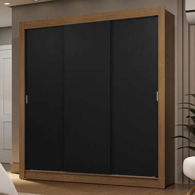 Placard Matrimonial 170 cm 3 Puertas Corredizas 2 Cajones Marrón/Negro Sublime Madesa