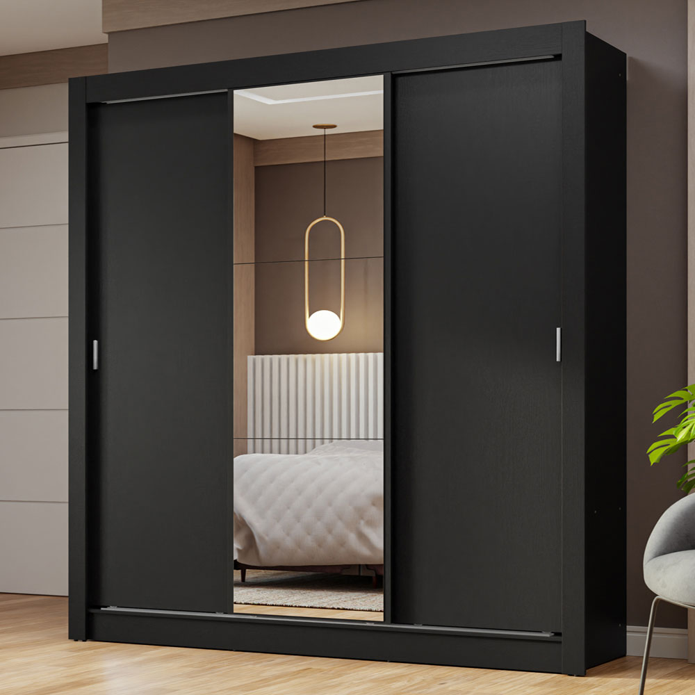 Placard Matrimonial 3 Puertas Corredizas con Espejo Negro Nobre