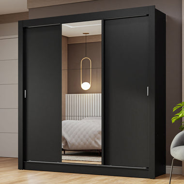 Placard Matrimonial 170 cm 3 Puertas Corredizas con 1 Espejo Negro Nobre Madesa