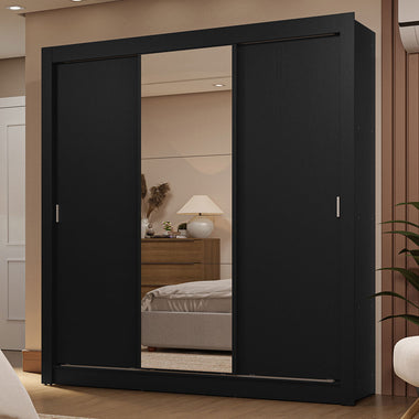 Placard Matrimonial 170 cm 3 Puertas Corredizas 2 Cajones con 1 Espejo Negro Sublime Madesa