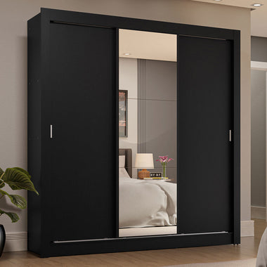 Placard Matrimonial 170 cm 3 Puertas Corredizas 4 Cajones con 1 Espejo Negro Sublime Madesa