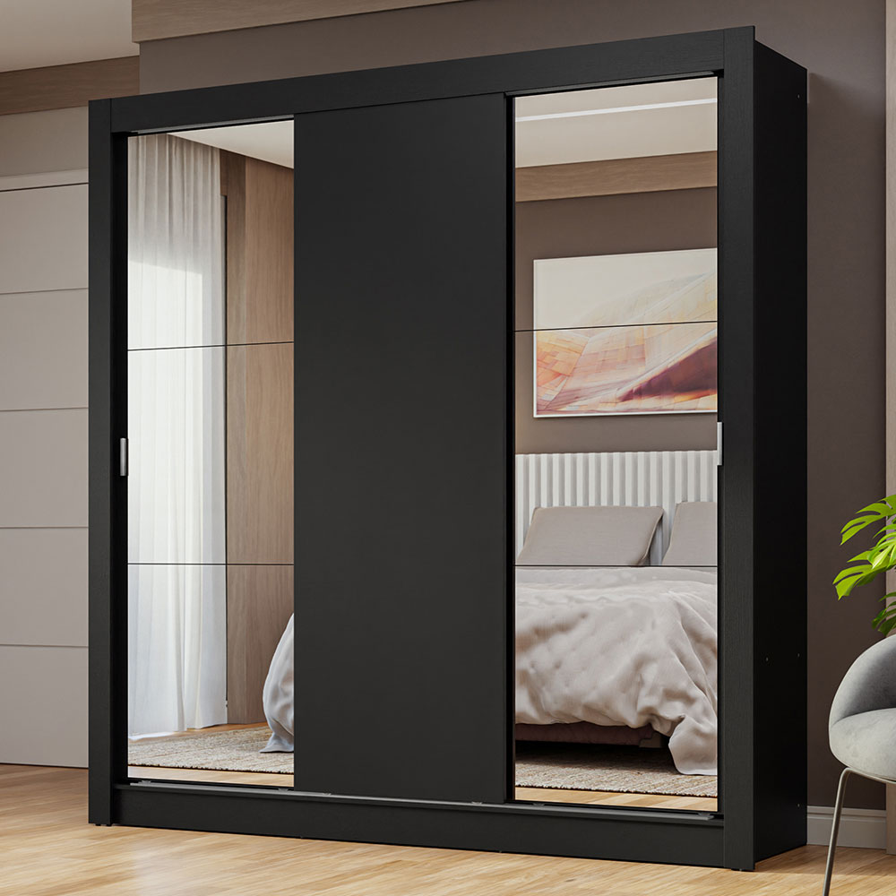 Placard Matrimonial 3 Puertas Corredizas con Espejos Negro Nobre