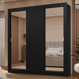 Placard Matrimonial 3 Puertas Corredizas con Espejos 2 Cajones Negro Sublime