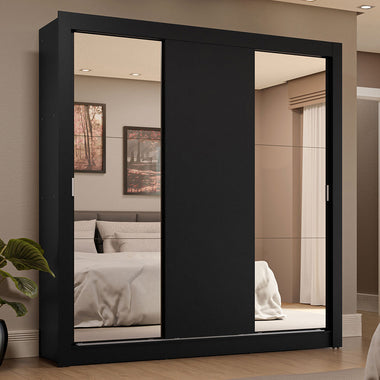 Placard Matrimonial 170 cm 3 Puertas Corredizas 4 Cajones con 2 Espejos Negro Sublime Madesa