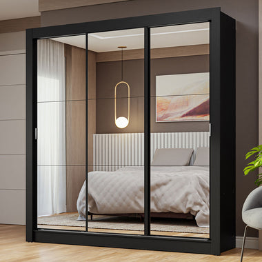 Placard Matrimonial 170 cm 3 Puertas Corredizas con 3 Espejos Negro Nobre Madesa