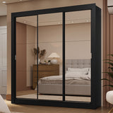 Placard Matrimonial 3 Puertas Corredizas de Espejo 2 Cajones Negro Sublime