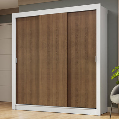 Placard Matrimonial 170 cm 3 Puertas Corredizas Blanco/Marrón Nobre Madesa
