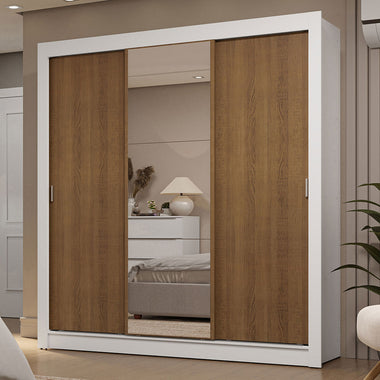 Placard Matrimonial 170 cm 3 Puertas Corredizas 2 Cajones con 1 Espejo Blanco/Marrón Sublime Madesa
