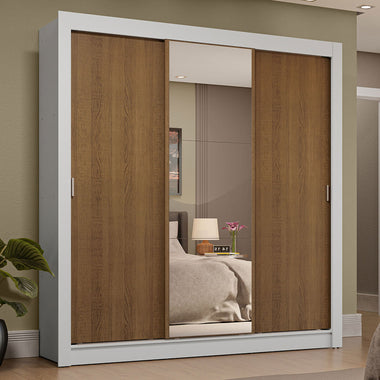 Placard Matrimonial 170 cm 3 Puertas Corredizas 4 Cajones con 1 Espejo Blanco/Marrón Sublime Madesa
