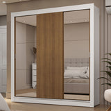 Placard Matrimonial 3 Puertas Corredizas con Espejos 2 Cajones Blanco/Marrón Sublime
