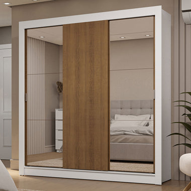Placard Matrimonial 170 cm 3 Puertas Corredizas 2 Cajones con 2 Espejos Blanco/Marrón Sublime Madesa
