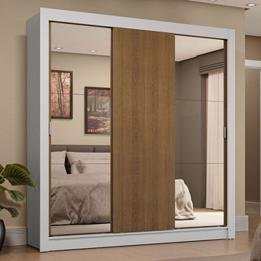 Placard Matrimonial 170 cm 3 Puertas Corredizas 4 Cajones con 2 Espejos Blanco/Marrón Sublime Madesa