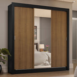 Placard Matrimonial 3 Puertas Corredizas con Espejo 4 Cajones Negro/Marrón Sublime Plus