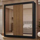 Placard Matrimonial 3 Puertas Corredizas con Espejos 2 Cajones Negro/Marrón Sublime