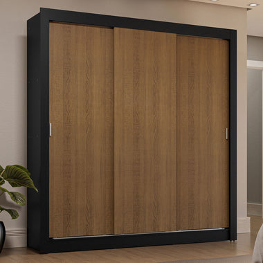Placard Matrimonial 170 cm 3 Puertas Corredizas 4 Cajones Negro/Marrón Sublime Madesa