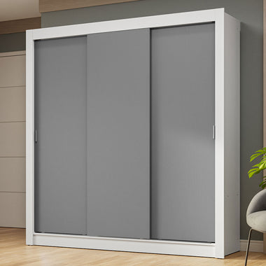Placard Matrimonial 170 cm 3 Puertas Corredizas Blanco/Gris Nobre Madesa