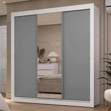 Placard Matrimonial 170 cm 3 Puertas Corredizas 2 Cajones con 1 Espejo Blanco/Gris Sublime Madesa