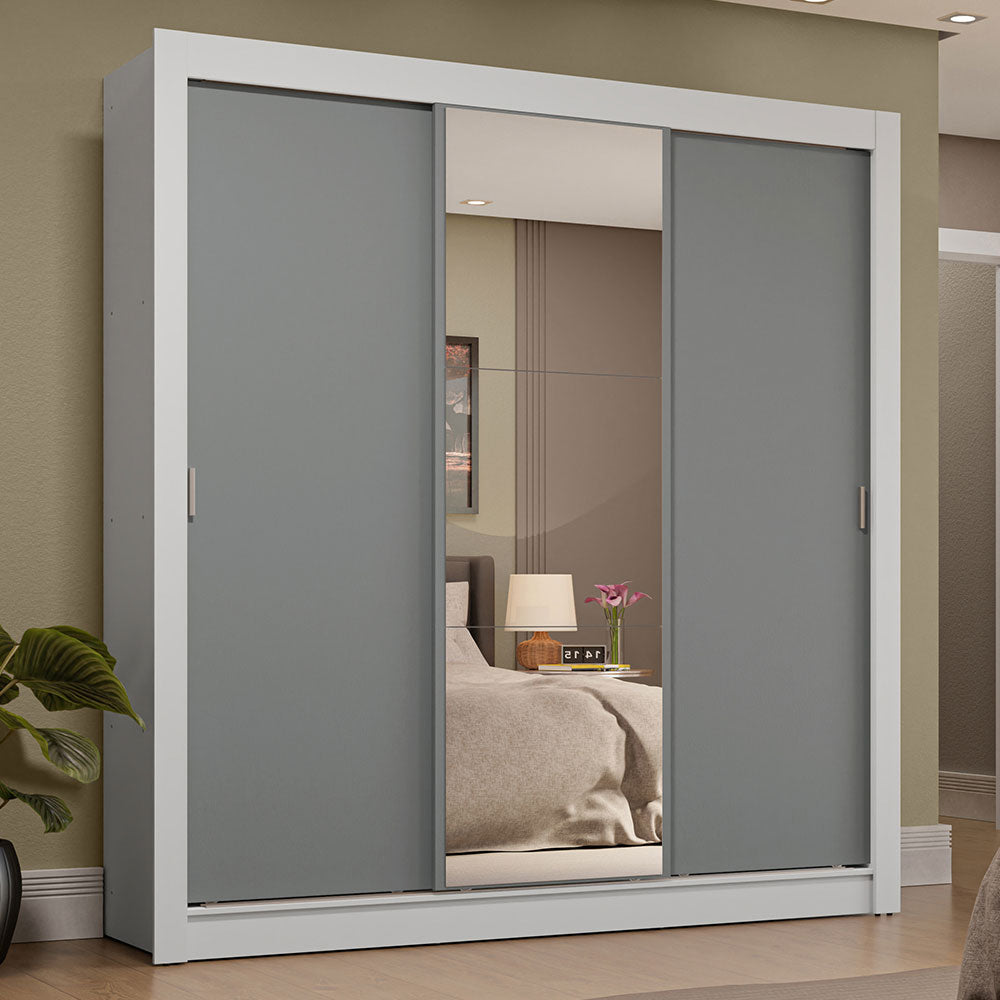 Placard Matrimonial 3 Puertas Corredizas con Espejo 4 Cajones Blanco/Gris Sublime Plus