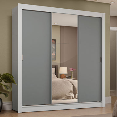 Placard Matrimonial 170 cm 3 Puertas Corredizas 4 Cajones con 1 Espejo Blanco/Gris Sublime Madesa