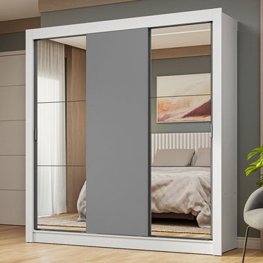 Placard Matrimonial 170 cm 3 Puertas Corredizas con 2 Espejos Blanco/Gris Nobre Madesa
