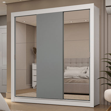 Placard Matrimonial 170 cm 3 Puertas Corredizas 2 Cajones con 2 Espejos Blanco/Gris Sublime Madesa
