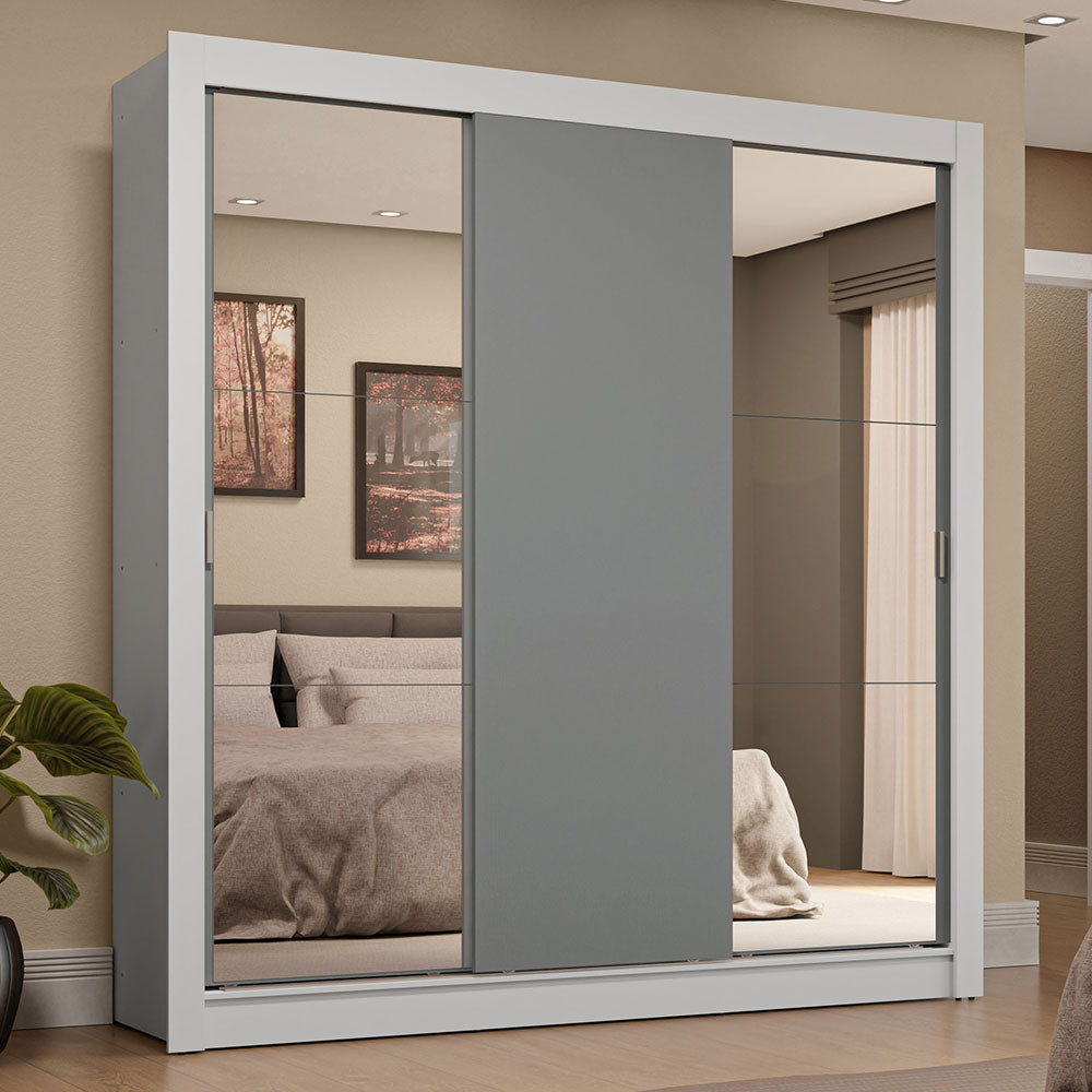 Placard Matrimonial 3 Puertas Corredizas con Espejos 4 Cajones Blanco/Gris Sublime Plus