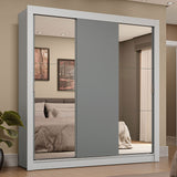 Placard Matrimonial 3 Puertas Corredizas con Espejos 4 Cajones Blanco/Gris Sublime Plus