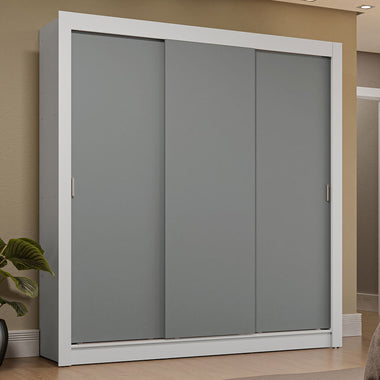 Placard Matrimonial 170 cm 3 Puertas Corredizas 4 Cajones Blanco/Gris Sublime Madesa