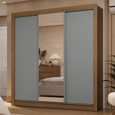 Placard Matrimonial 170 cm 3 Puertas Corredizas 2 Cajones con 1 Espejo Marrón/Gris Sublime Madesa