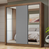 Placard Matrimonial 3 Puertas Corredizas con Espejo Marrón/Gris Nobre