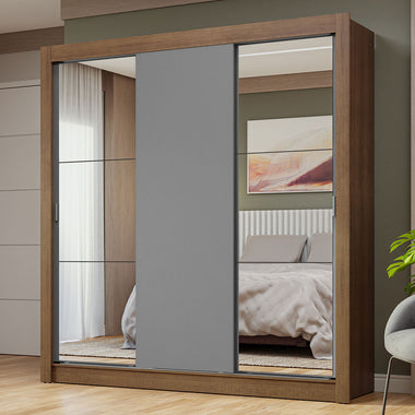 Placard Matrimonial 170 cm 3 Puertas Corredizas con 2 Espejos Marrón/Gris Nobre Madesa