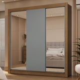 Placard Matrimonial 3 Puertas Corredizas con Espejo 2 Cajones Marrón/Gris Sublime
