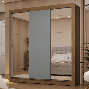 Placard Matrimonial 170 cm 3 Puertas Corredizas 2 Cajones con 2 Espejos Marrón/Gris Sublime Madesa