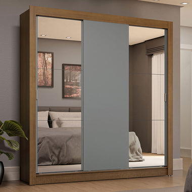 Placard Matrimonial 170 cm 3 Puertas Corredizas 4 Cajones con 2 Espejos Marrón/Gris Sublime Madesa